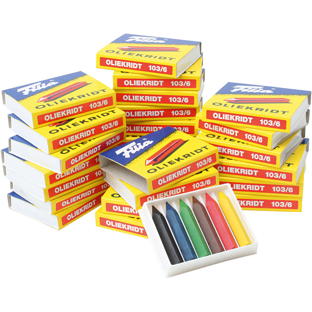 Oil Crayons, L: 5 cm, thickness 7x7 mm, assorted colours, 25x6 pc