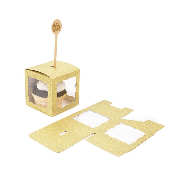 Folding box Glitter Yellow 7,6x7,6x7,6 cm 3 Sided Window
