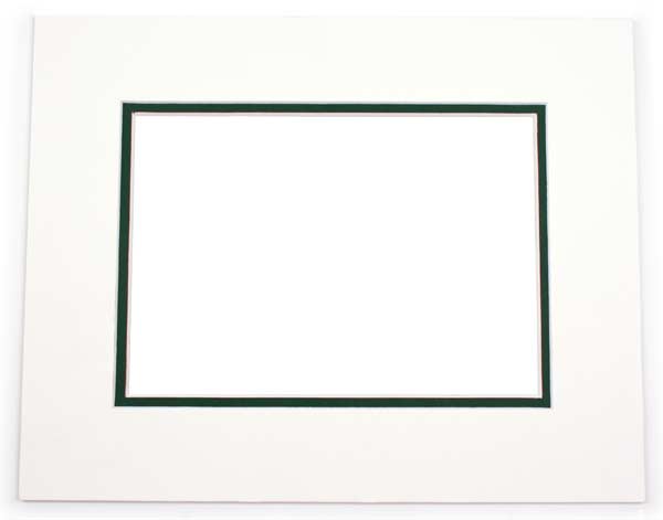 Mount Board Double thick White/dark Green 27.9x35.6cm with 20.6x27cm Window