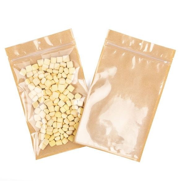 Kraft Barrier Bags with clear front 15.2 x 23.5 cm w/Tear Notches
