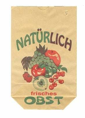 Kreuzbodenbeutel mit Obstdruck - 60 grs (Inhalt 1 kg) 16,5x26cm (100 Stück)