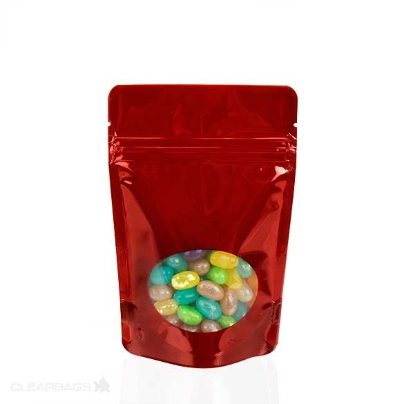 Stand Up Pouches Red with oval Window 10x6x15cm | 57 grams