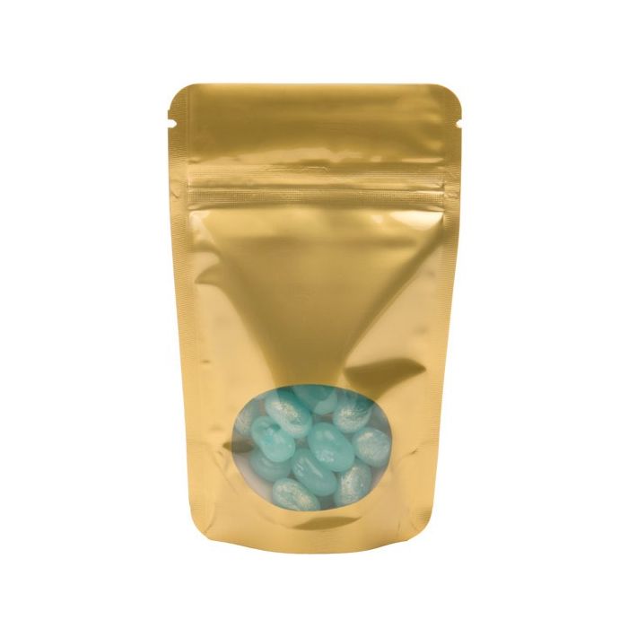 Stand Up Pouches Gold with oval Window 8x5x13cm | 28 grams