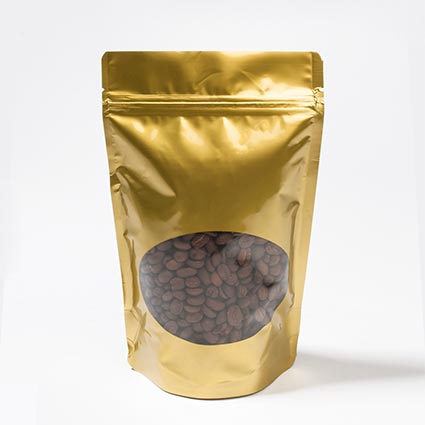 Stand Up Pouches Gold with oval Window 13x7x20.5cm | 113 grams