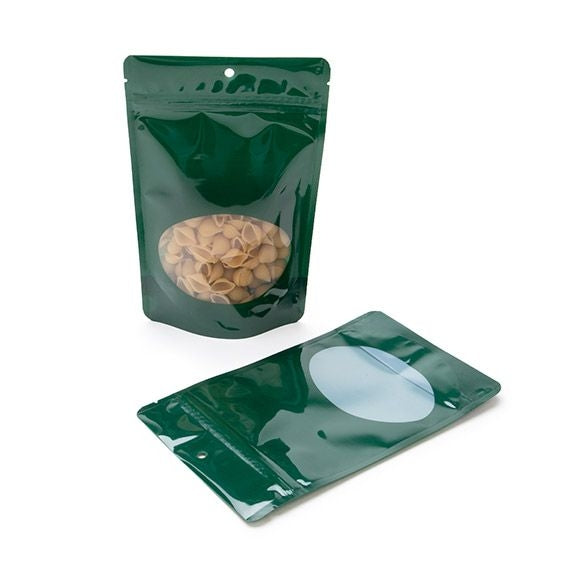 Stand Up Pouches Green with oval Window 13x7x20.5cm with hang hole | 113 grams