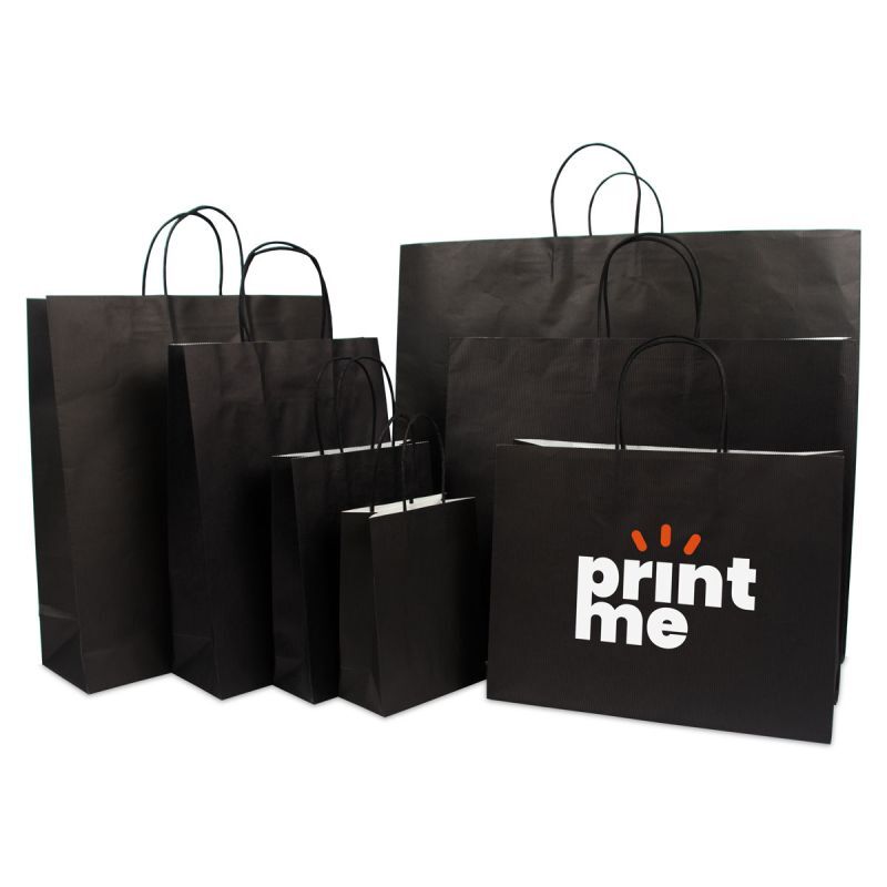 Sac à poignées torsadées en papier de luxe avec fond en carton 14+7x19 cm Noir (250 pcs) [FP-002019]