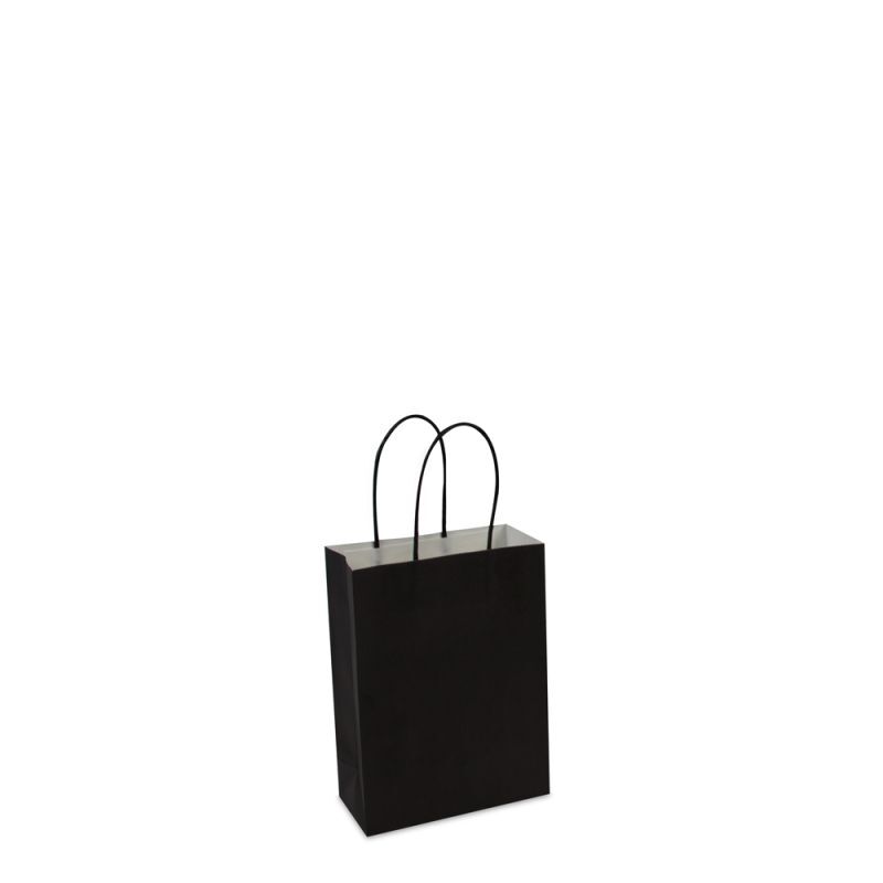 Sac à poignées torsadées en papier de luxe avec fond en carton 14+7x19 cm Noir (250 pcs) [FP-002019]
