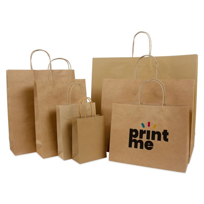 Sac à poignées torsadées en papier de luxe avec fond en carton 14+7x19 cm Marron (100 pcs) [FP-008019]