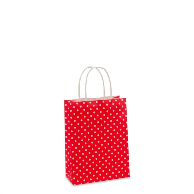 Sac à poignées torsadées en papier - À pois 14+7x19 cm Rouge (250 pcs) [FP-012019]