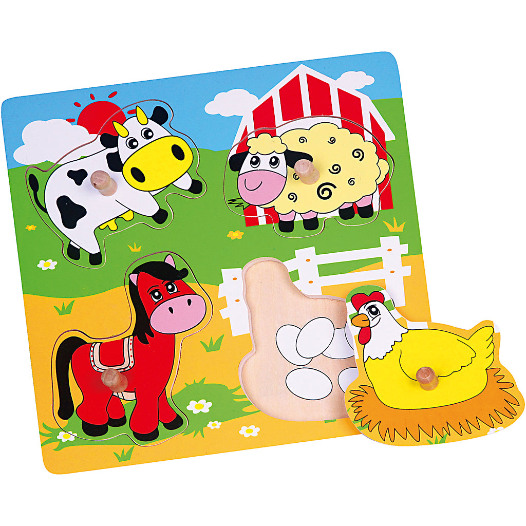VIGA Wooden Knob Puzzles, farm animals, size 22x22 cm, 4 puzzle pieces