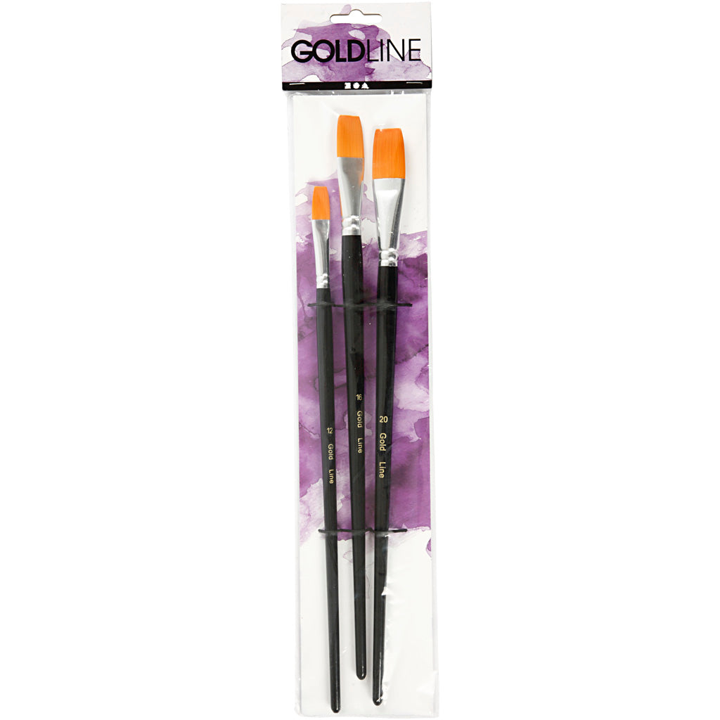 Pinceaux Gold Line, dim. 12+16+20, L : 30-33 cm, L : 12-20 mm, Plat, 3 pièces/ 1 Pq. [HOB-100276]