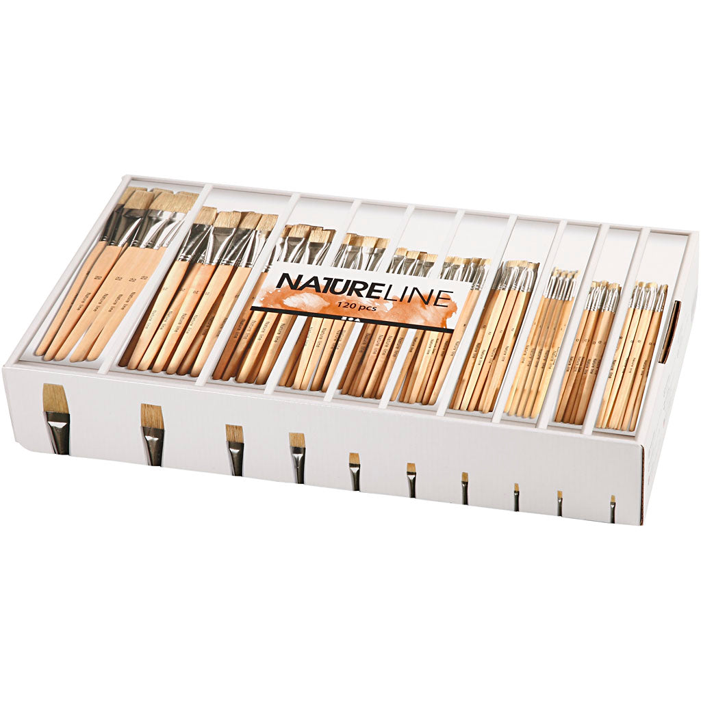 Pinceau Nature Line, dim. 00+0+1+2+4+8+12+14+20+22, L : 17,5-20,5 cm, L : 3-22 mm, Plat, 10x12 pièces/ 1 Pq. [HOB-10648]