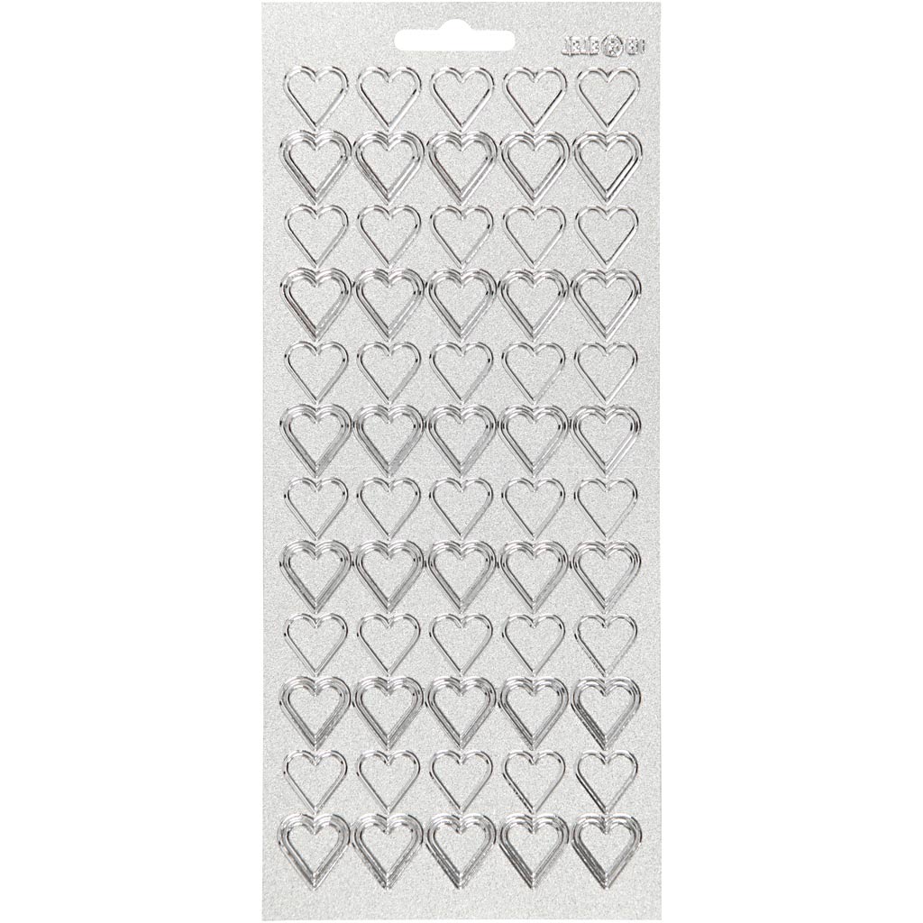 Stickers, hearts, sheet 10x23 cm, silver, 1 sheet