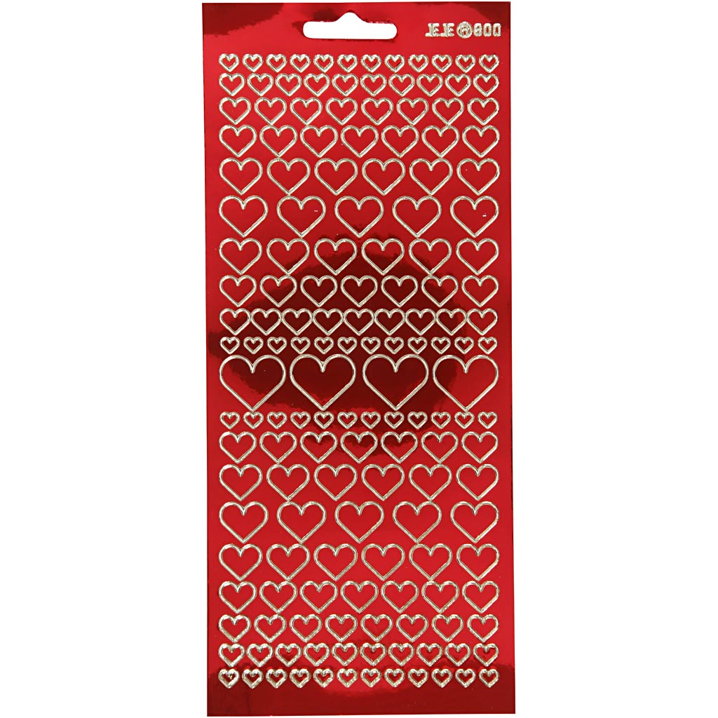 Stickers, hearts, sheet 10x23 cm, transparent red, 1 sheet