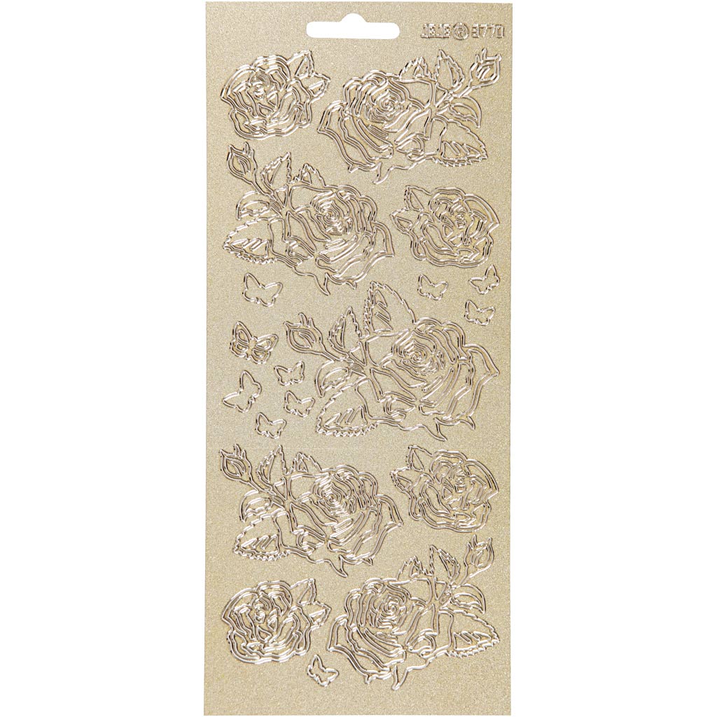 Stickers, roses, sheet 10x23 cm, gold, 1 sheet
