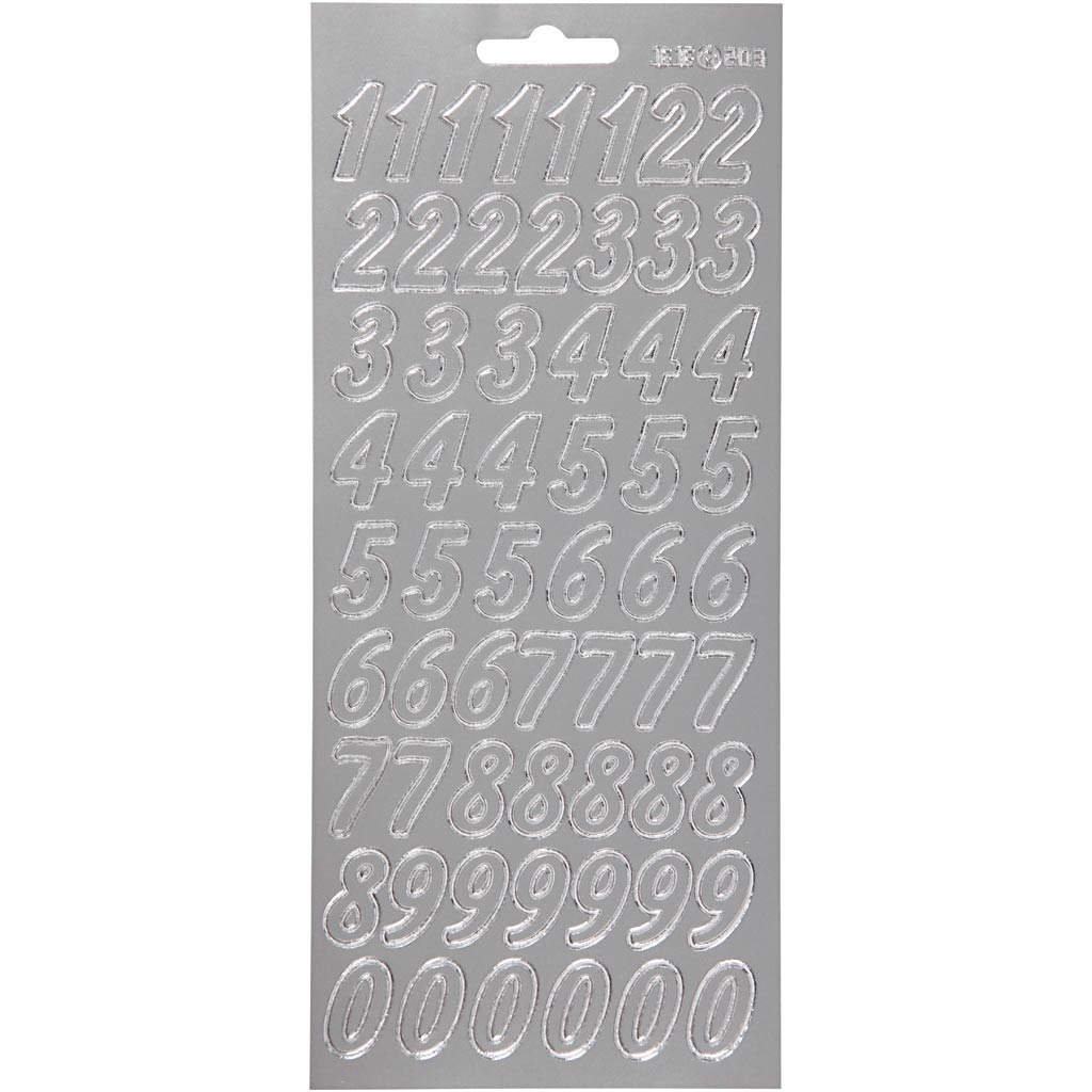 Stickers, numbers, sheet 10x23 cm, silver, 1 sheet