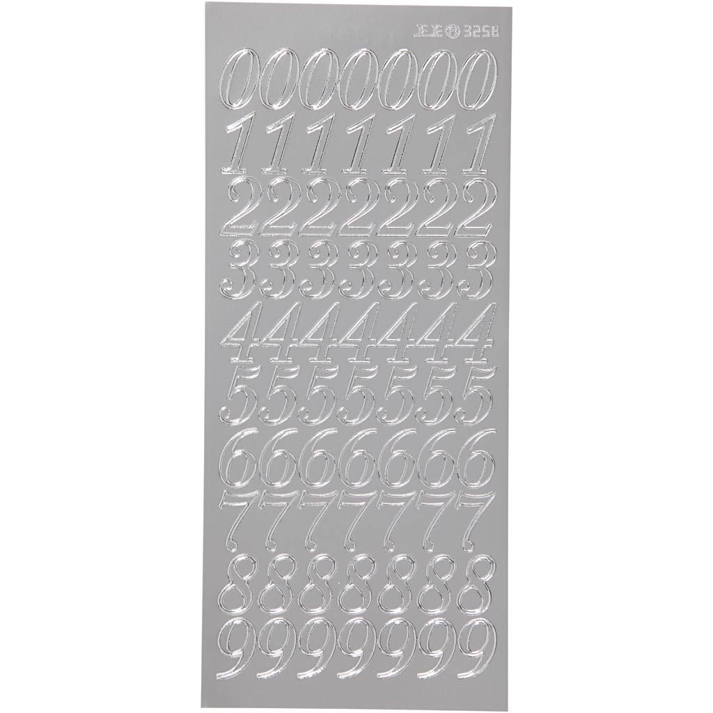 Stickers, numbers, sheet 10x23 cm, silver, 1 sheet