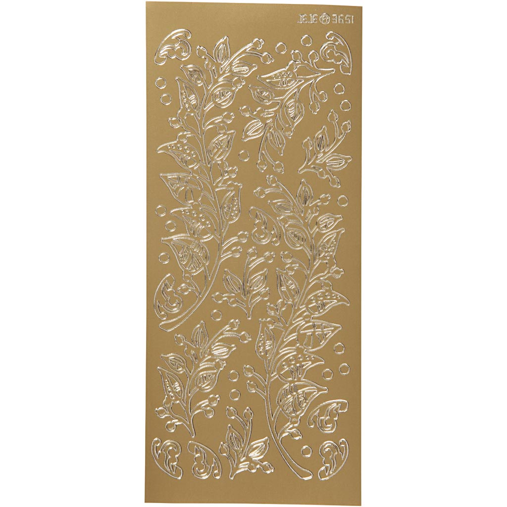 Stickers, leaves, sheet 10x23 cm, gold, 1 sheet