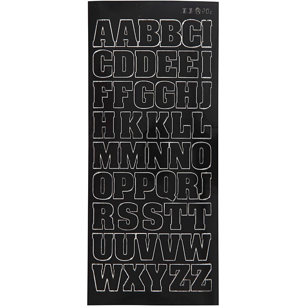 Stickers, big letters, capital, sheet 10x23 cm, black, 1 sheet