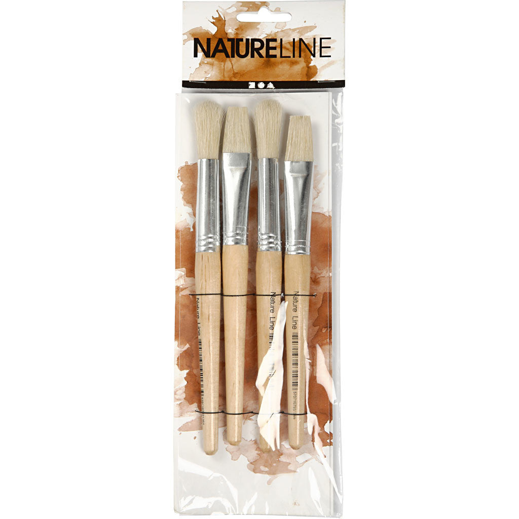 Pinceaux pour enfants, dim. 15, L : 18,5+19,5 cm, L : 11+17 mm, Plat,rond, 4 pièces/ 1 Pq. [HOB-10347]