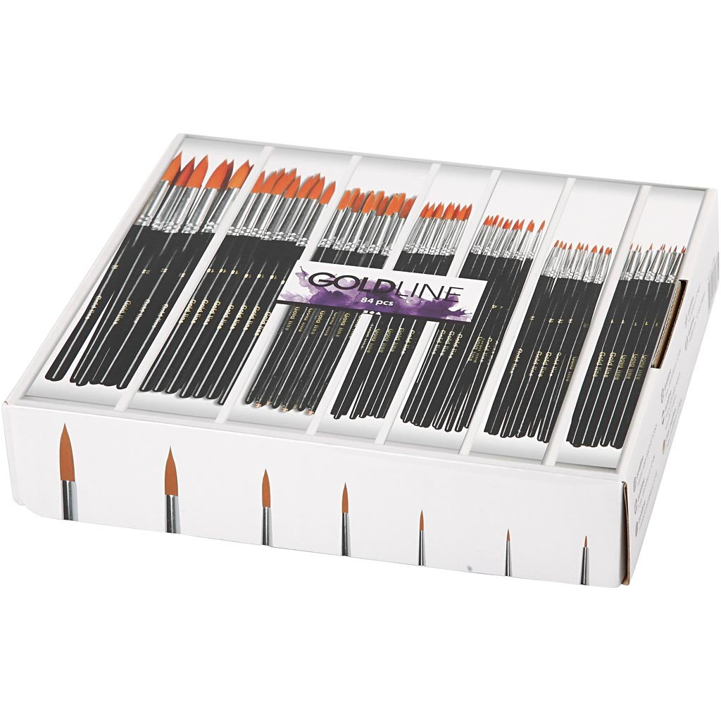 Pinceaux Gold Line, dim. 1+2+4+8+12+18+22, L : 17-21 cm, L : 1-7 mm, rond, 7x12 pièces/ 1 Pq. [HOB-10748]