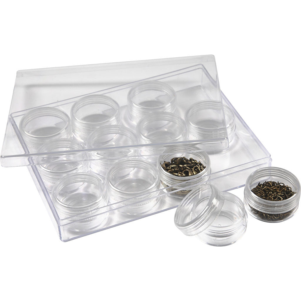 Coffret de rangement avec pots, H : 20 mm, d 35 mm, 10 ml, 12 pièces/ 1 set [HOB-13187]