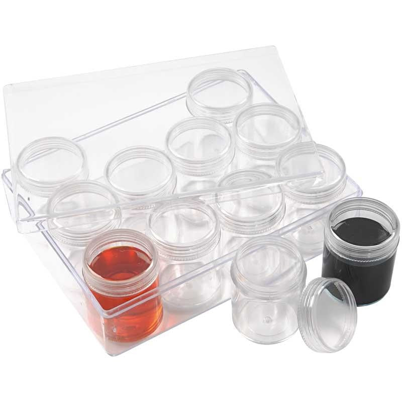 Coffret de rangement avec pots, H : 47 mm, d 37 mm, 35 ml, 12 pièces/ 1 set [HOB-13189]