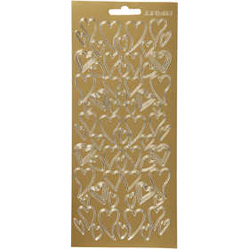 Autocollants, coeurs, feuille 10x23 cm, or, 1 flles [HOB-170104]