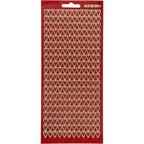 Autocollants, coeurs, feuille 10x23 cm, or, glitter rouge, 1 flles [HOB-170114]