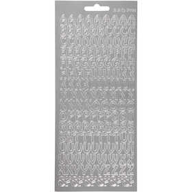 Autocollants, alphabet, feuille 10x23 cm, argent, 1 flles [HOB-170225]