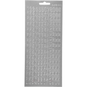 Autocollants, chiffres, feuille 10x23 cm, argent, 1 flles [HOB-170229]
