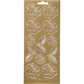 Autocollants, roses, feuille 10x23 cm, or, 1 flles [HOB-170244]