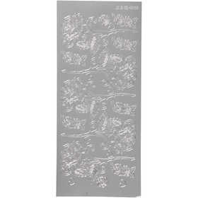 Autocollants, roses, feuille 10x23 cm, argent, 1 flles [HOB-170251]