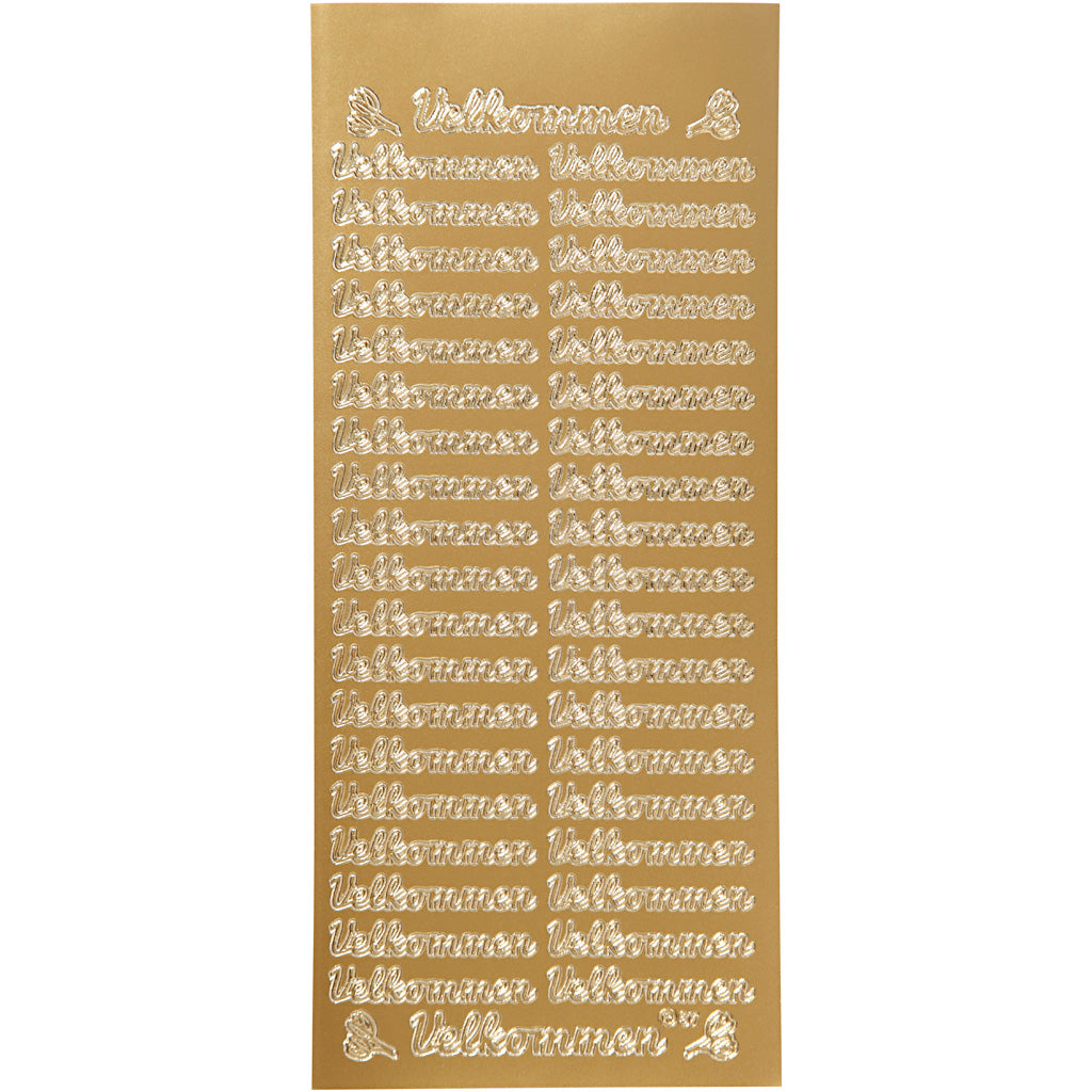 Autocollants, velkommen, feuille 10x23 cm, or, 1 flles [HOB-170261]