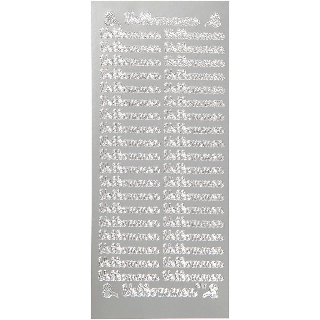 Autocollants, velkommen, feuille 10x23 cm, argent, 1 flles [HOB-170262]