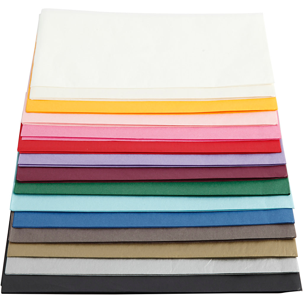 Papier de soie, feuille 50x70 cm,  14 gr, Couleurs assorties, 30flles [HOB20092]