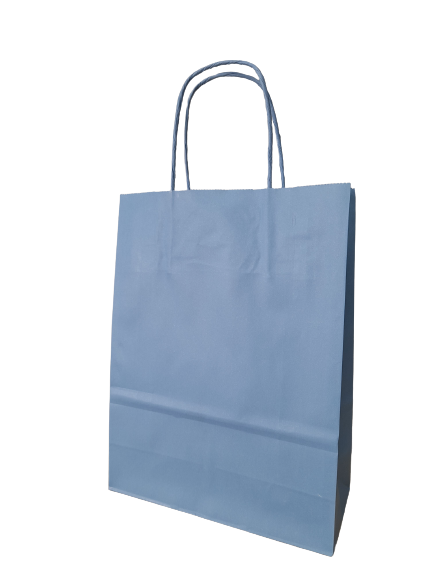 Sac de course Bleu pastel Papier Kraft 90 g/m2 18+8x22cm (50 pièces) [PAM1822PBL]