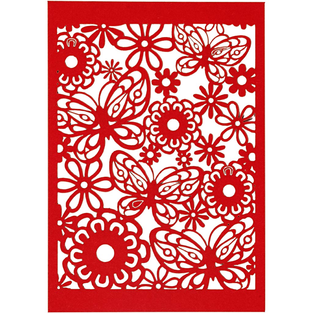 Lace Patterned cardboard, sheet 10,5x15 cm, 200 g, red, 10 pc