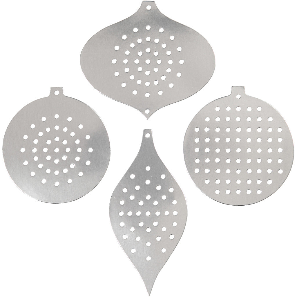 Papier cartonné pour point de croix, décoration de Noël, H : 8,5-12 cm, diamètre intérieur 3 mm, argent métallique, 8 pièces/ 1 Pq. [HOB-219612]