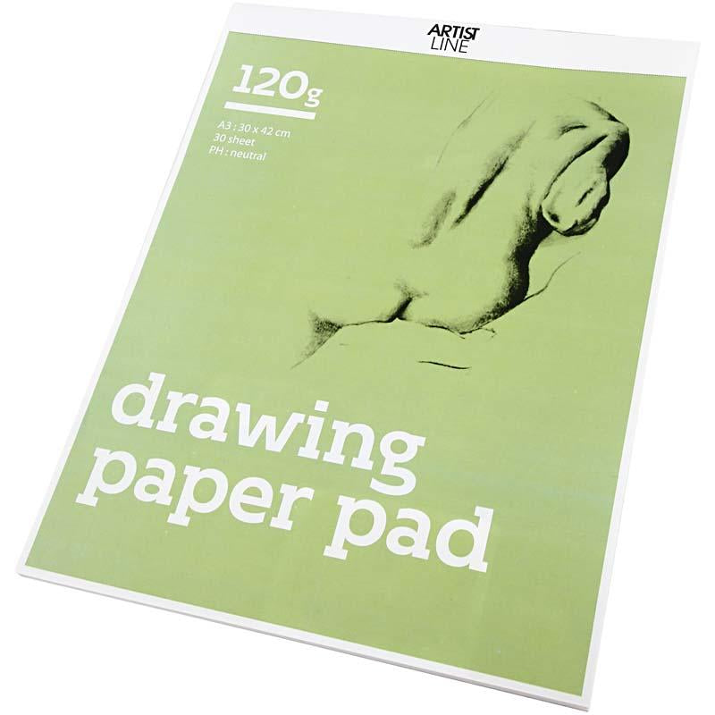Drawing Paper Pad, A3, sheet 297x420 mm, 120 g, white, 30 sheet