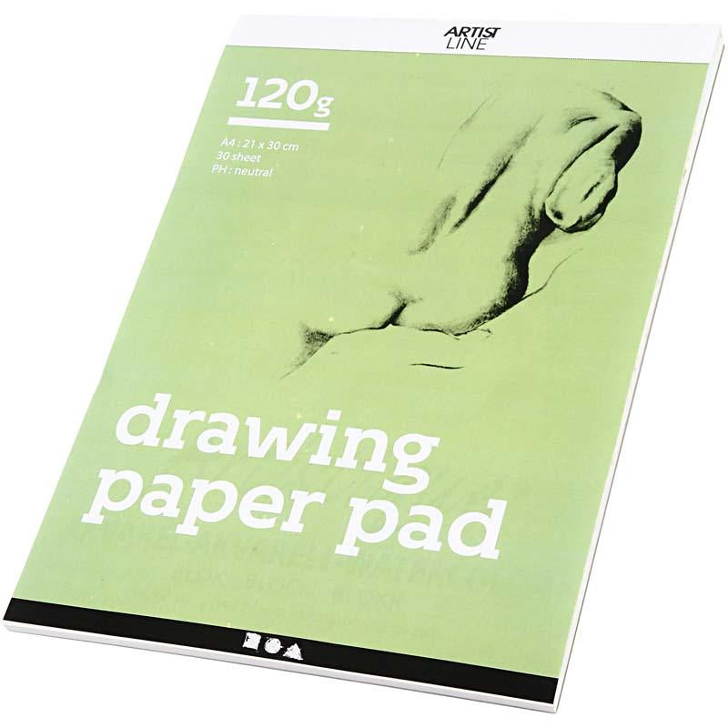 Drawing Paper Pad, A4, sheet 210x297 mm, 120 g, white, 30 sheet/ 1 pc