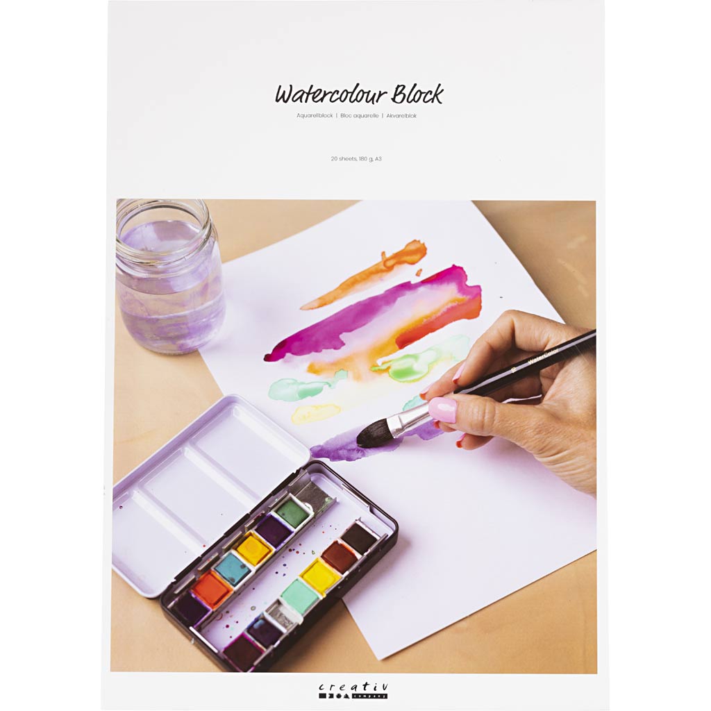 Watercolour Block, A3, sheet 297x420 mm, 180 g, white, 20 sheet/ 1 pc
