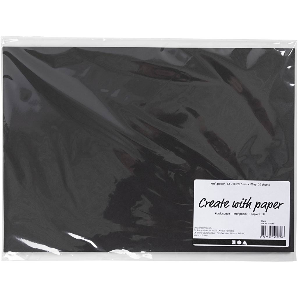 Papier kraft, noir, A4, 210x297 mm, 100 gr, 20 flles/ 1 Pq. [HOB221380]