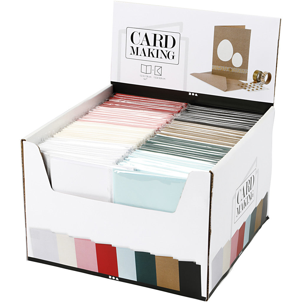 Cartes et enveloppes, dimension carte 12,7x17,8 cm, dimension enveloppes 13,3x18,5 cm, 230 gr, ass. de couleurs, 8x10 Pq./ 1 Pq. [HOB-230569]