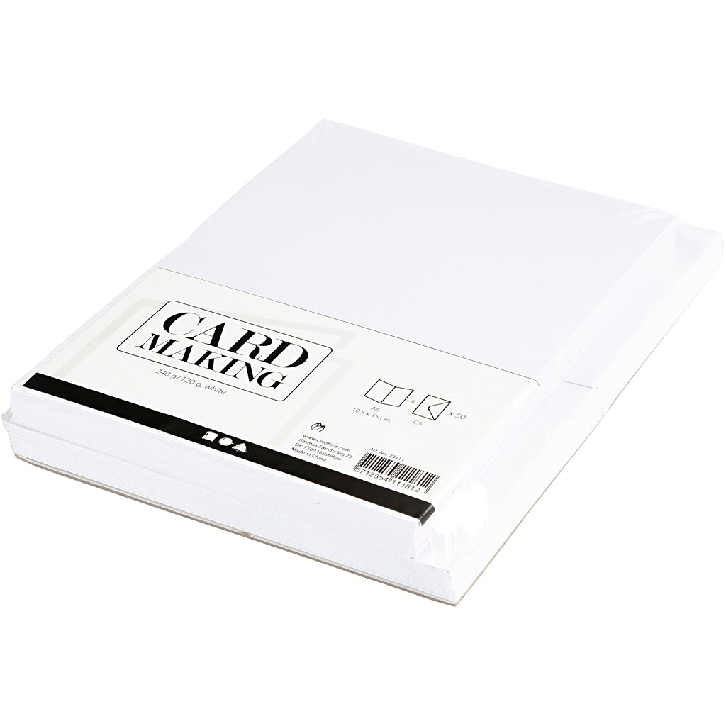 Cartes & Enveloppes, dimension carte 10,5x15 cm, dimension enveloppes 11,5x16,5 cm, blanc, 50sets [HOB23111]