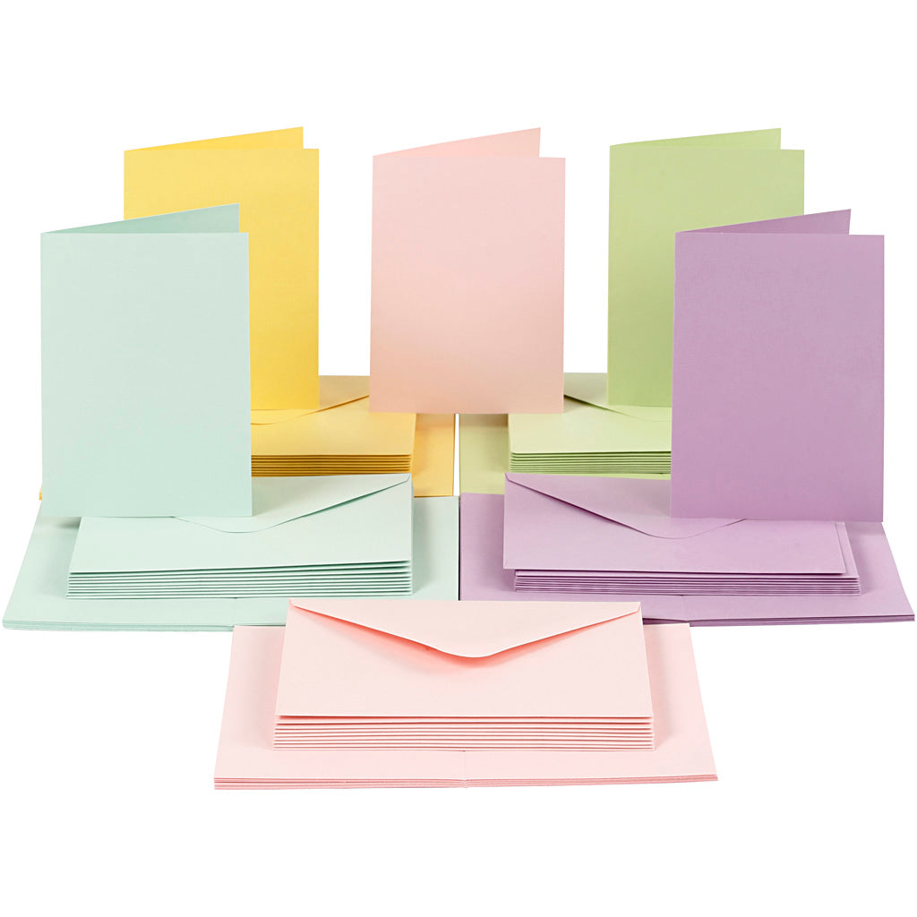 Cards and envelopes, card size 10,5x15 cm, envelope size 11,5x16,5 cm, 110+220 g, pastel colours, 50 set
