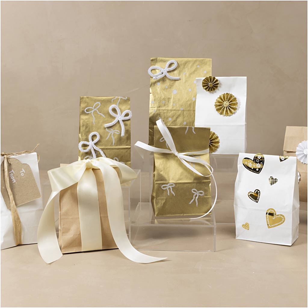 Sac en papier, H : 27 cm, dim. 9x15 cm, 46 gr, blanc, 100 pièces/ 1 Pq. [HOB-23394]