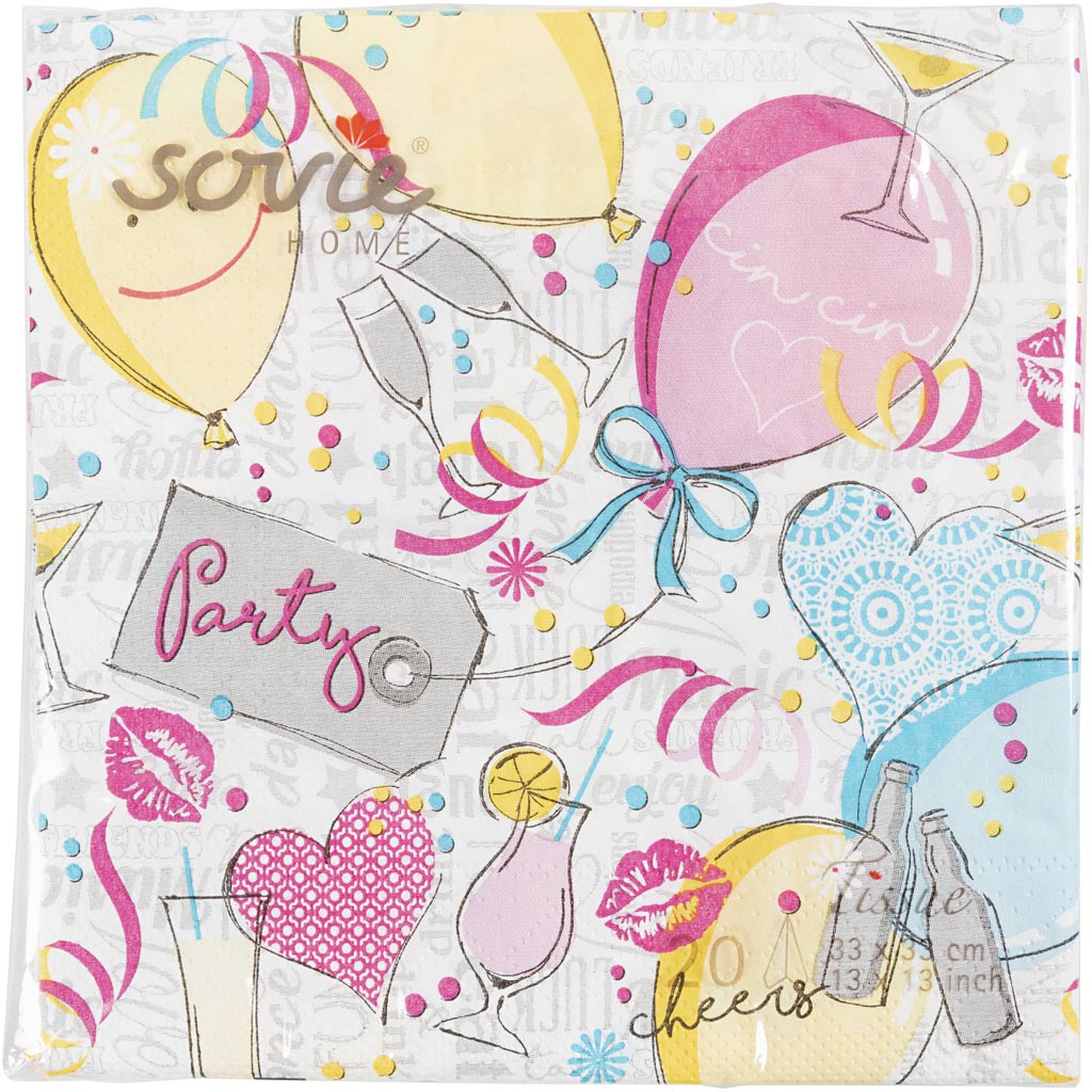 Serviettes de table, Ballons, dim. 33x33 cm, 20 pièces/ 1 Pq. [HOB-23490]