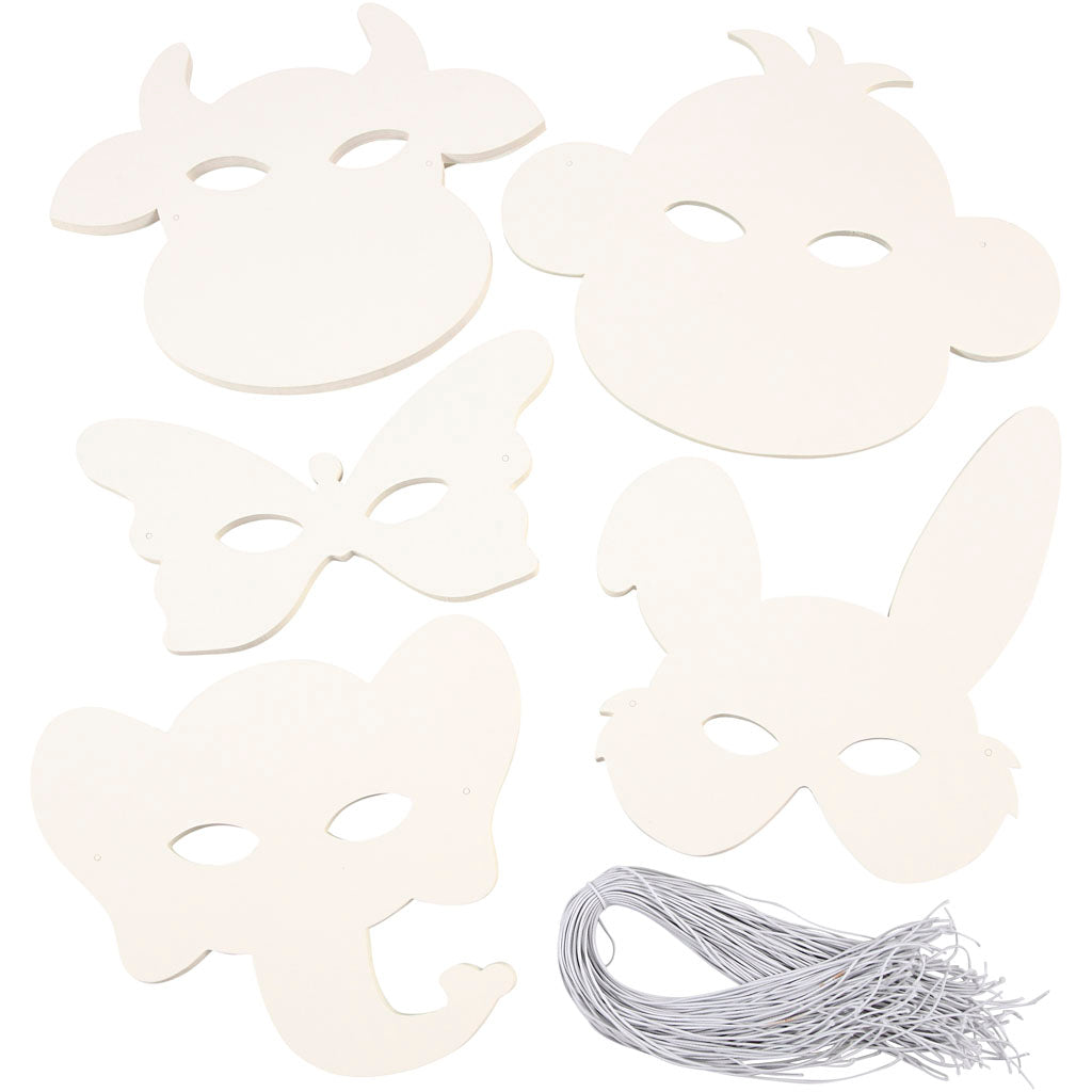 Animal Masks, H: 13-24 cm, W: 20-28 cm, 230 g, white, 100 pc