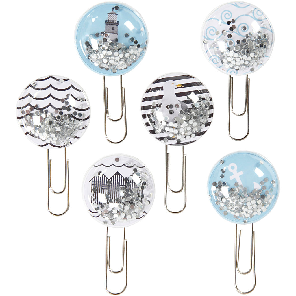 Shaker Clips, L: 49 mm, dia. 25 mm, black, blue, grey, white, 6 pc